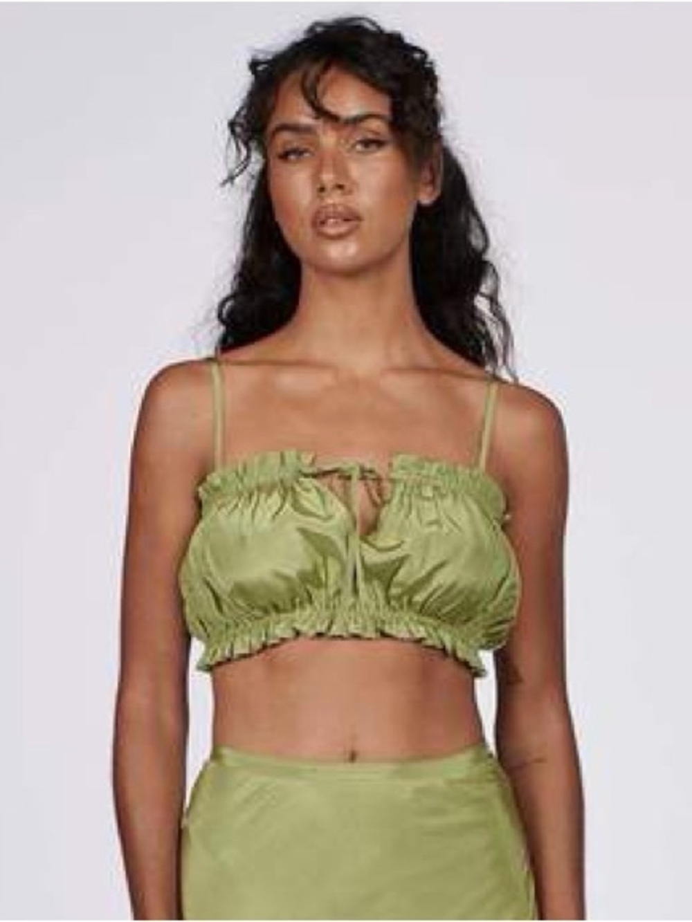 Charlie Holiday Olive Green Drawstring Cropped Top